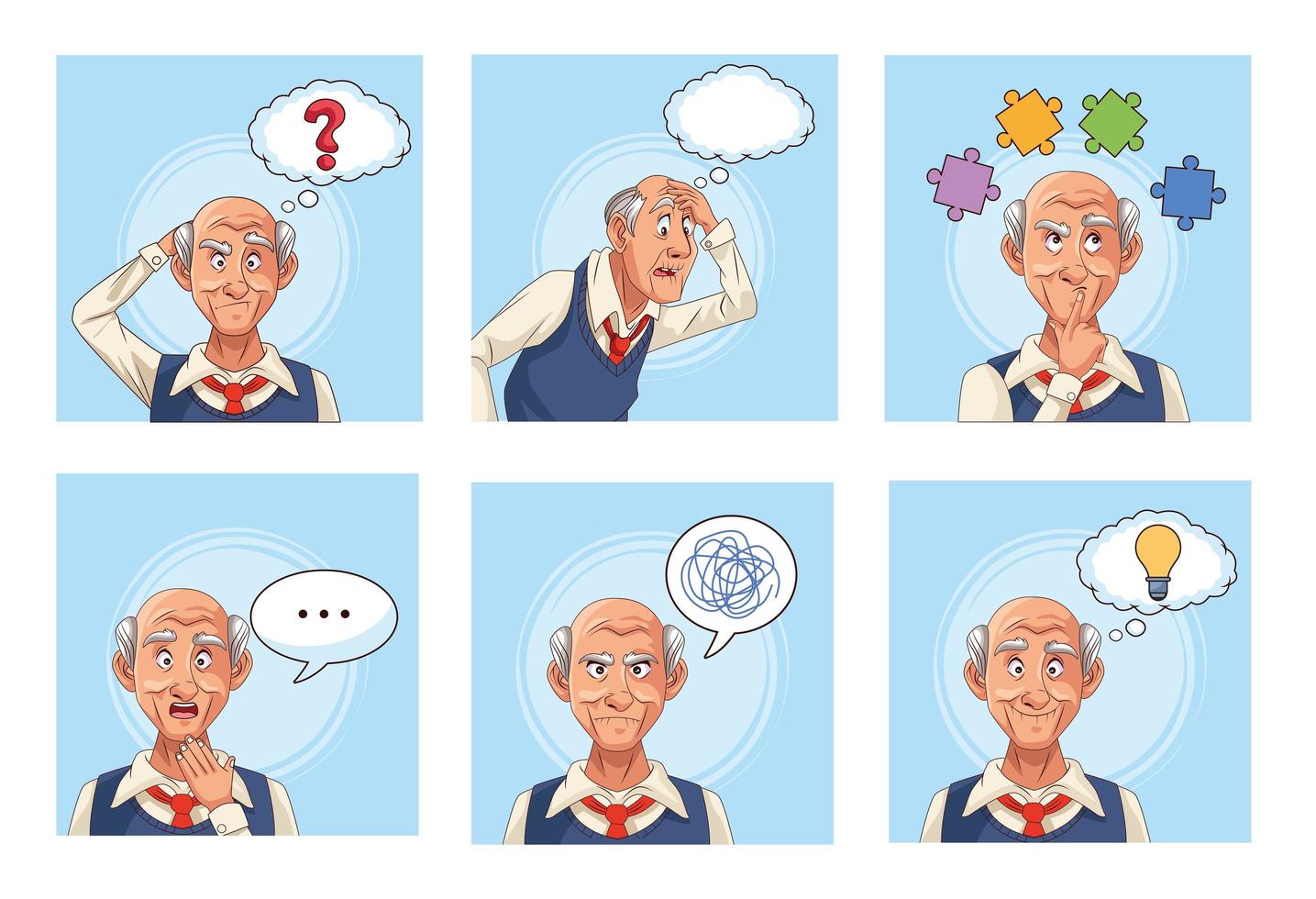 vecchi pazienti affetti da malattia di alzheimer con fumetti e pezzi di un puzzle vettore