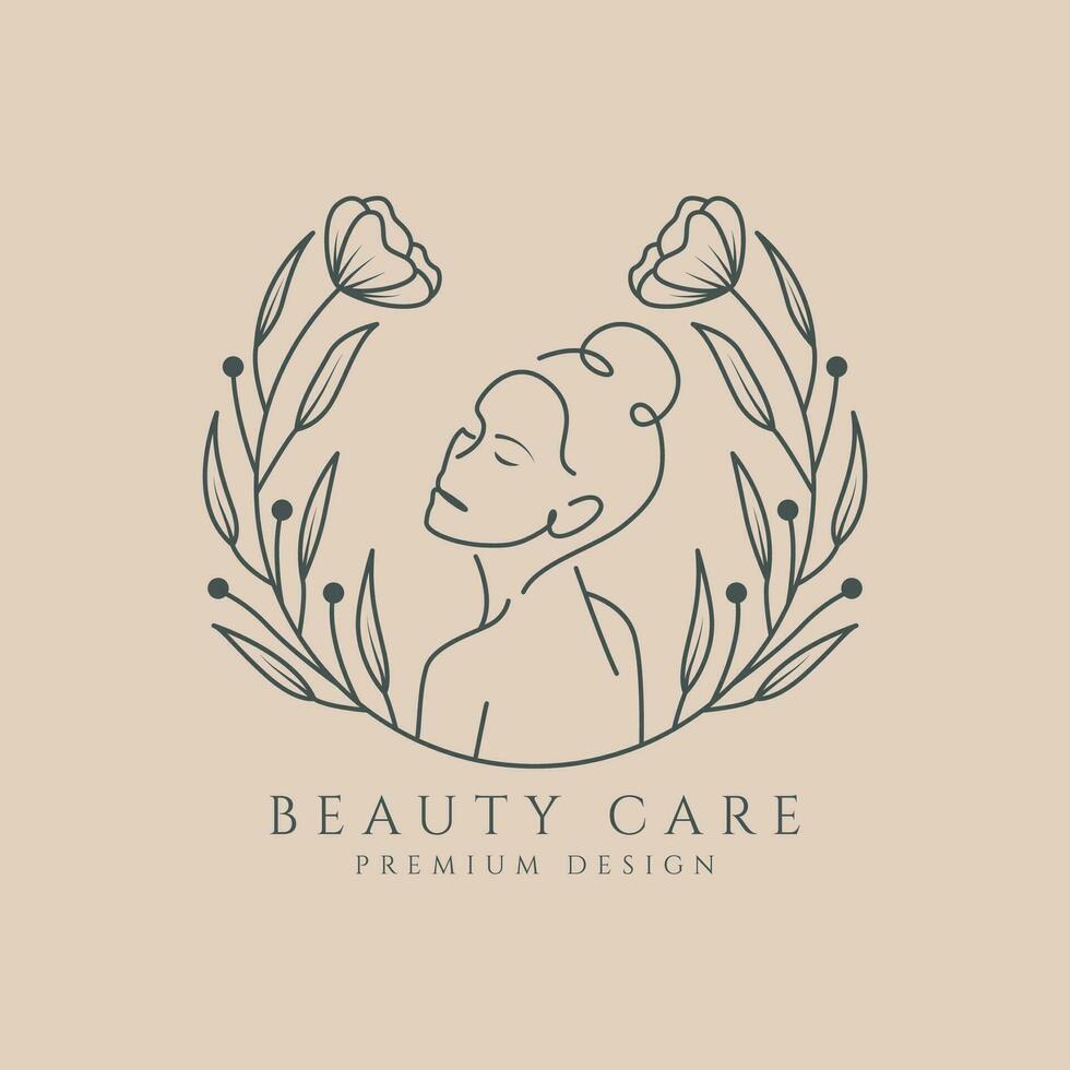 logo linea arte donne bellezza cosmetico salone e terme femminile bellezza cura botanico vettore icona simbolo minimalista design