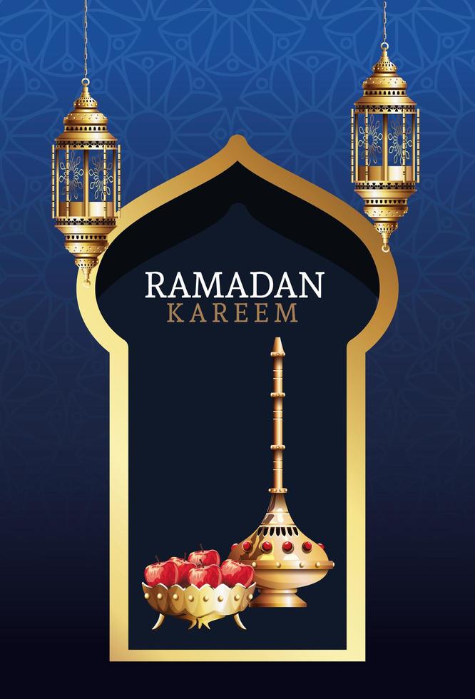 celebrazione del ramadan kareem con calice d'oro e mele vettore