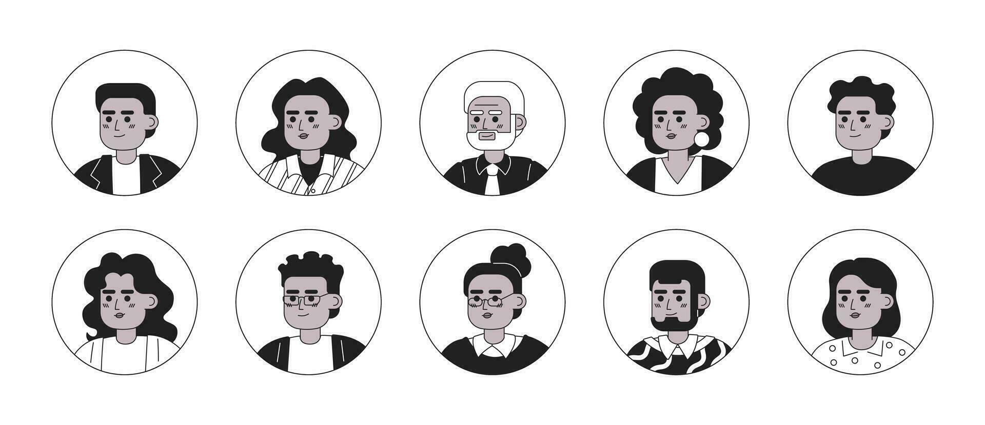 diversità di afro americano persone monocromatico piatto lineare personaggio teste fascio. modificabile schema persone icone. linea utenti facce. 2d cartone animato individuare vettore avatar illustrazione imballare per animazione