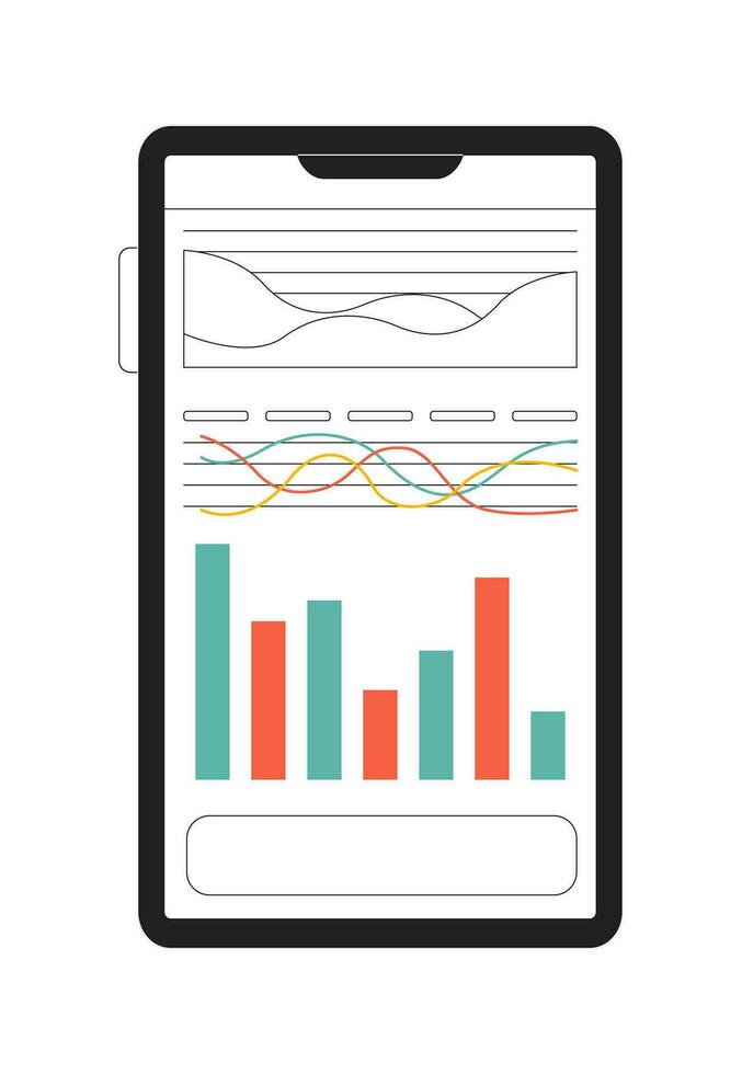 smartphone schermo con diagramma monocromatico piatto vettore oggetto. modificabile nero e bianca magro linea icona su bianca sfondo.semplice cartone animato clip arte individuare illustrazione per ragnatela grafico design