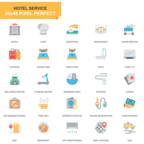 Set semplice Servizi Hotel Icone piatte per applicazioni Web e mobili vettore