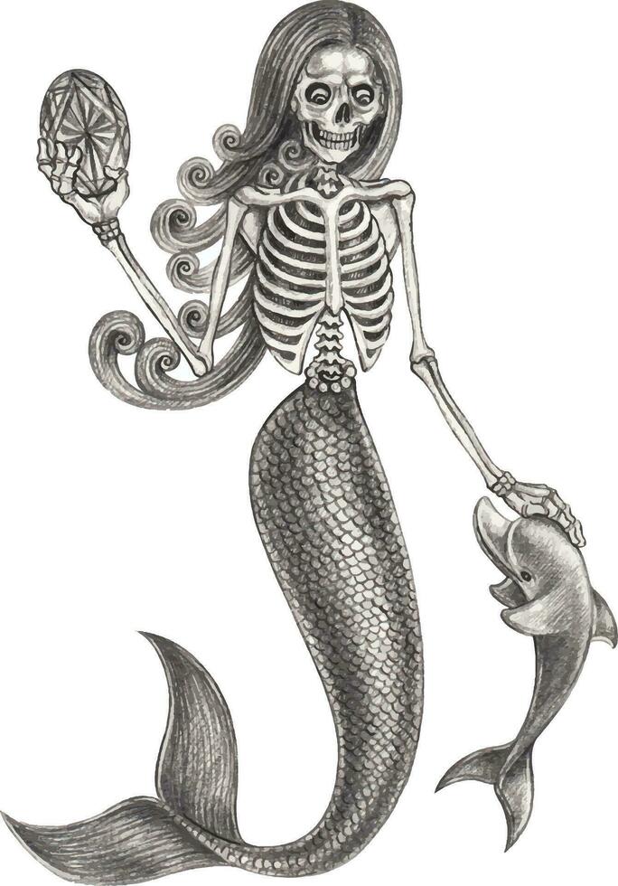 sirena cranio. mano disegno e rendere grafico vettore. vettore