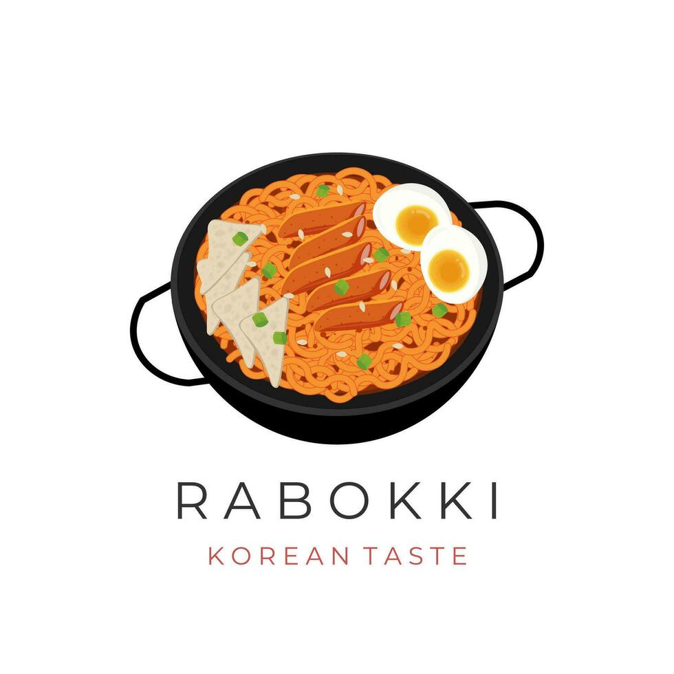 rabokki coreano speziato immediato spaghetto illustrazione logo vettore