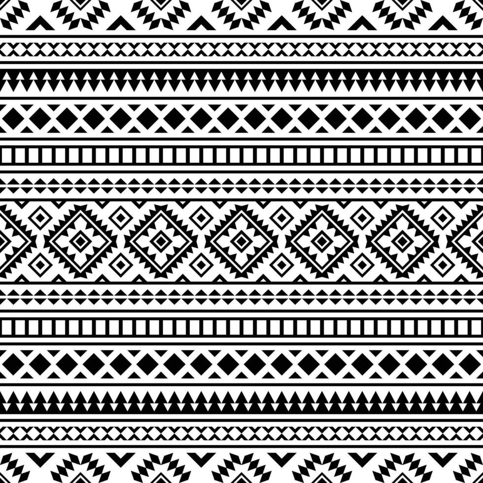 geometrico tribale ornamento design con senza soluzione di continuità modello. etnico azteco navajo stile. nero e bianca colori. design per tessile, tessuto, vestiario, tenda, tappeto, batik, ornamento, sfondo, avvolgere. vettore