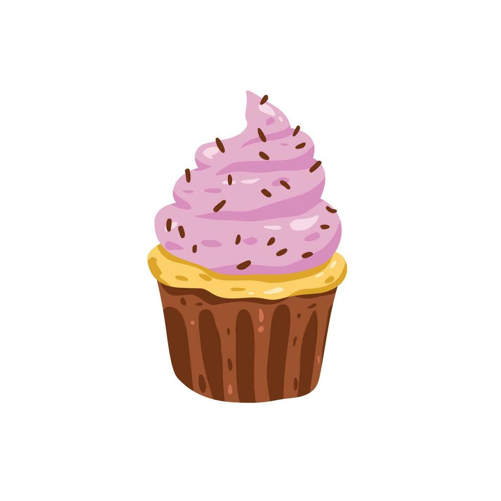 Cupcake con rosa crema cartone animato vettore illustrazione