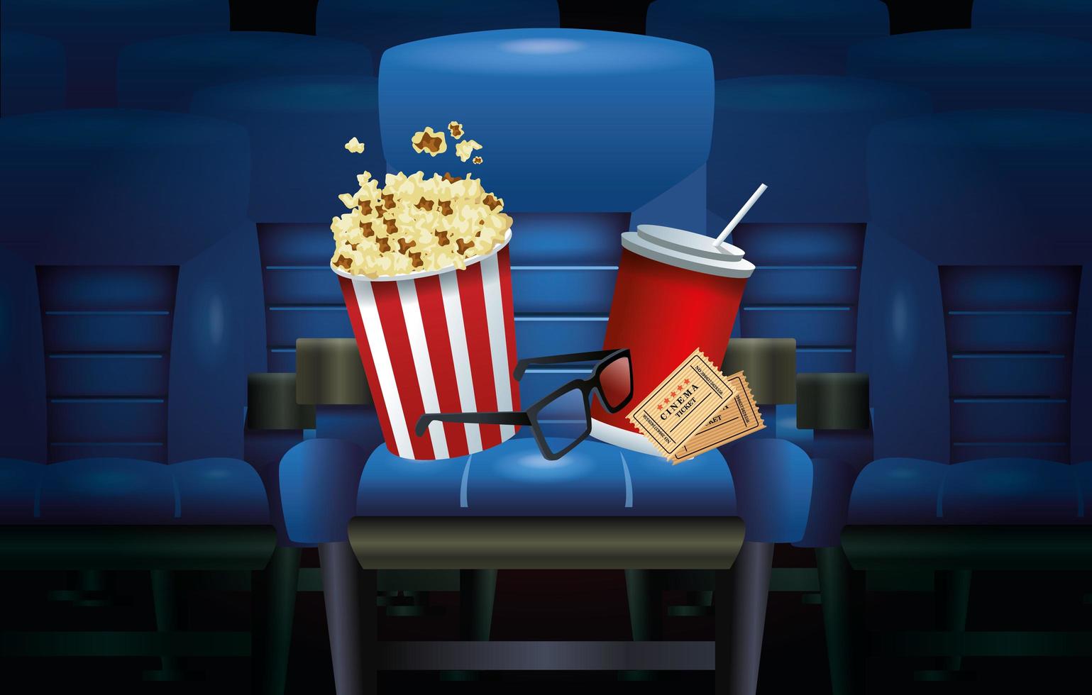 intrattenimento cinematografico con pop corn e soda vettore