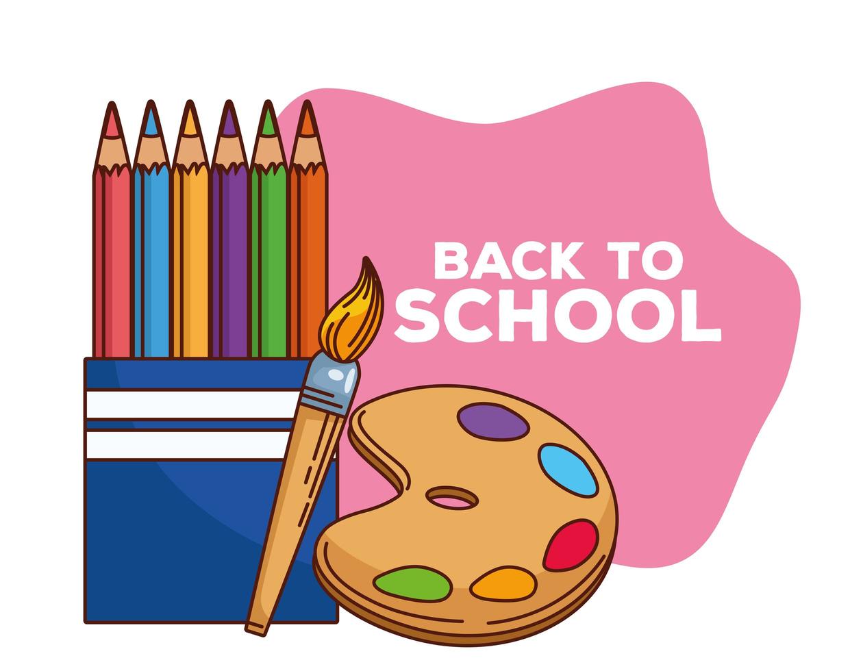 Ritorno a scuola scritte con matite colorate e tavolozza di vernice vettore