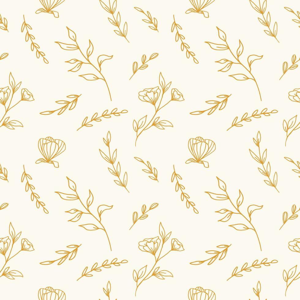 oro mano disegnato fiori e le foglie con senza soluzione di continuità modelli su bianca sfondo vettore