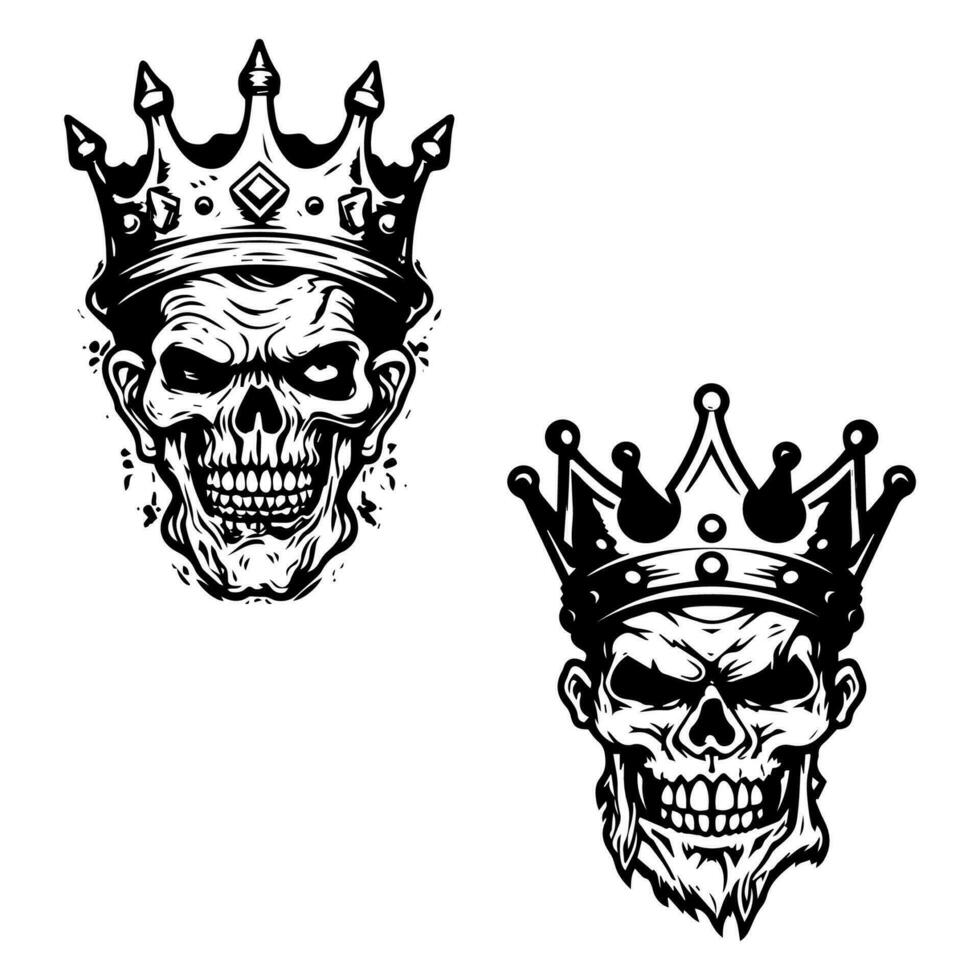 raccapricciante zombie indossare un' corona mano disegnato logo design illustrazione vettore