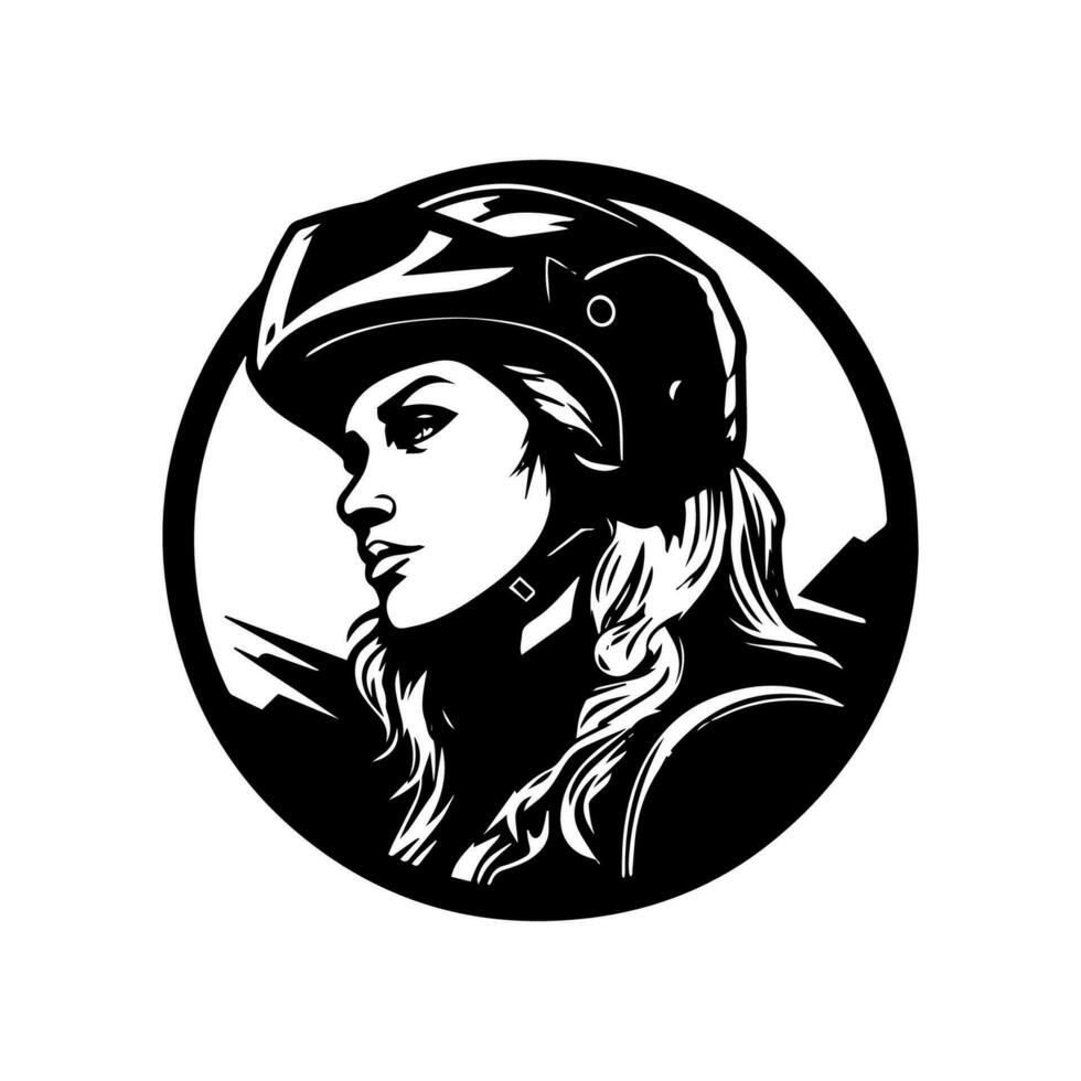motocross ragazza motociclista logo design illustrazione vettore