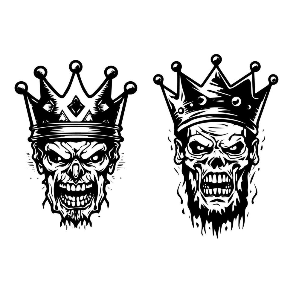 raccapricciante zombie indossare un' corona mano disegnato logo design illustrazione vettore