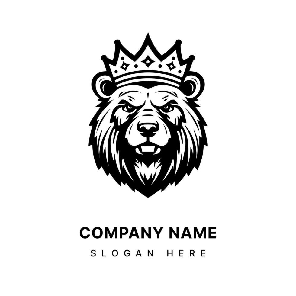 orso indossare un' corona mano disegnato logo design illustrazione vettore