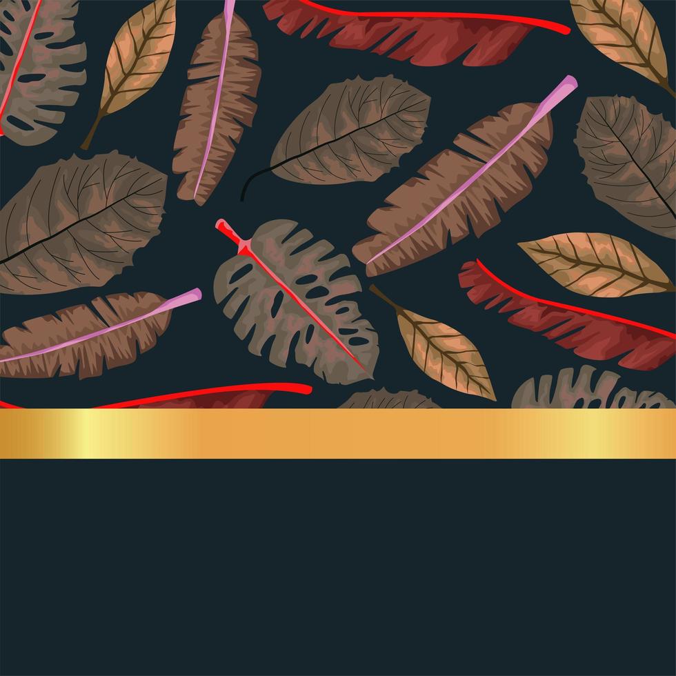 foglie autunnali secche e sfondo con motivo a cornice dorata vettore