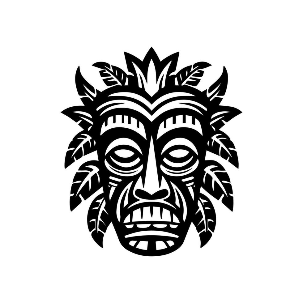 espressive e travolgente mano disegnato illustrazione di un' di legno tiki maschera, incarnando il mistica e fascino di polinesiano cultura vettore