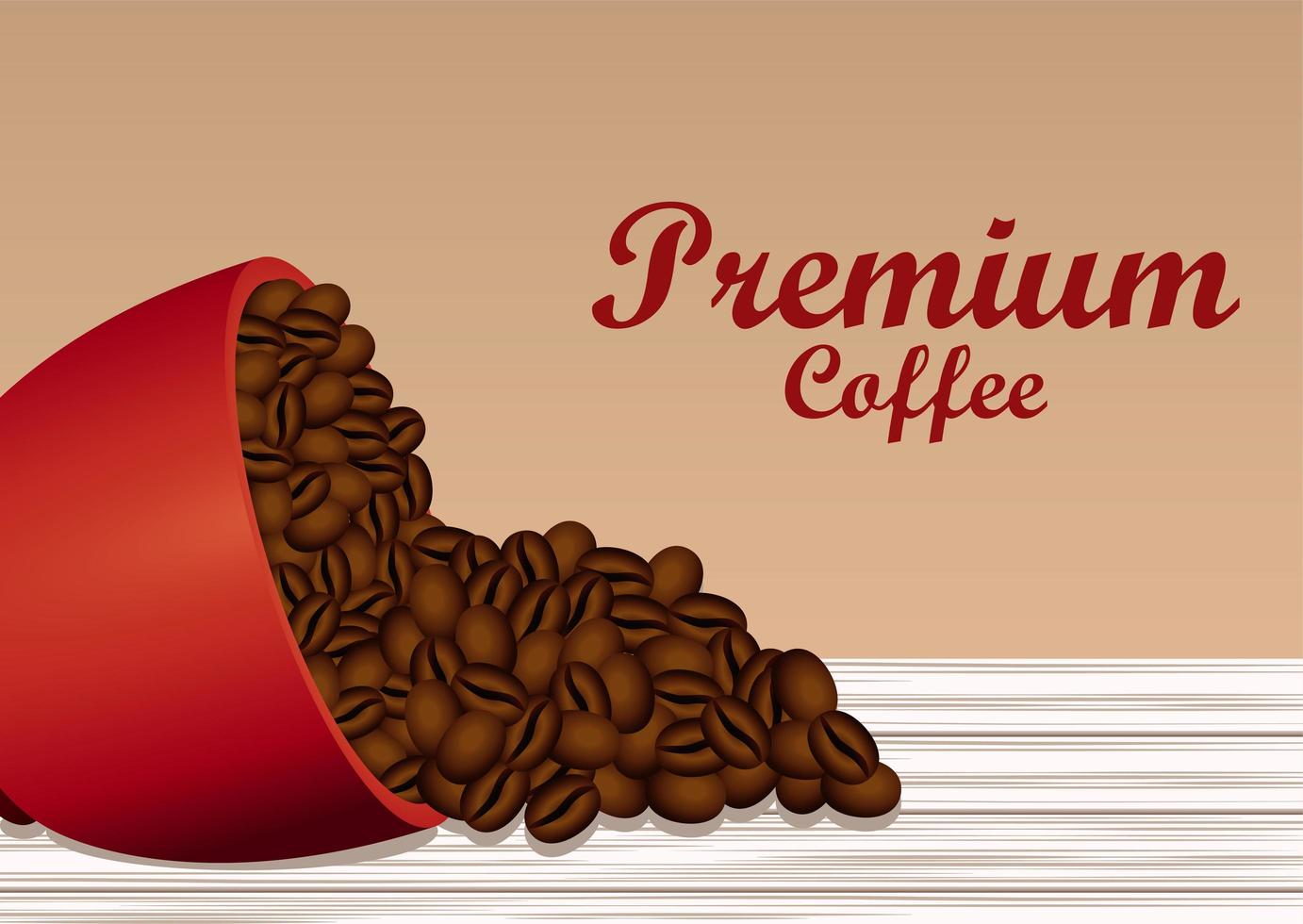 scritte di caffè premium con chicchi in tazza vettore