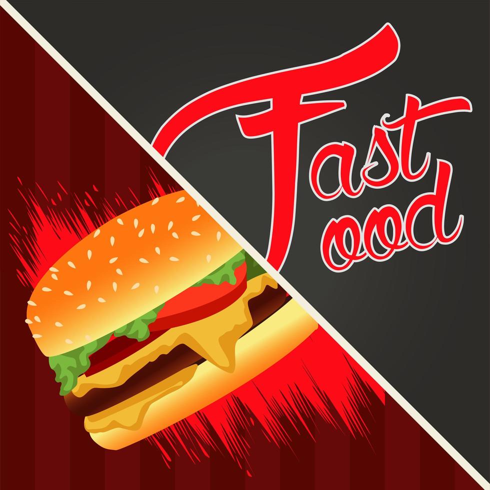 delizioso modello di menu fast food con hamburger vettore