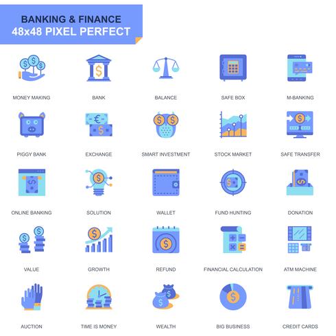 Icone piane semplici stabilite di attività bancarie e finanziarie vettore