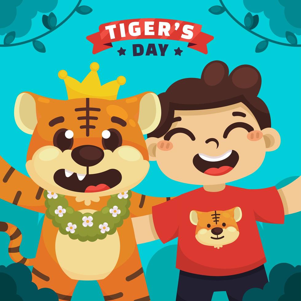 celebrazione del giorno della tigre con carattere di amicizia vettore
