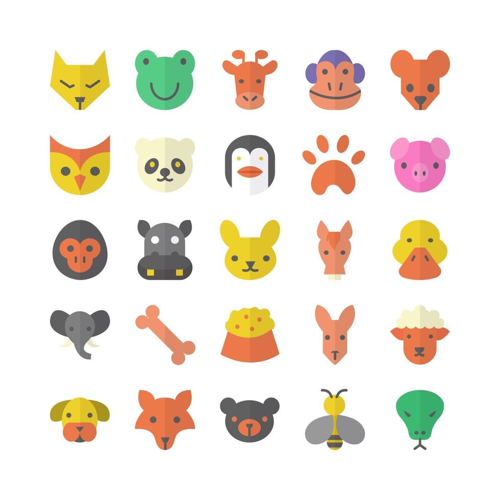 set di icone animali vettore piatto per sito Web presentazione di app mobili social media adatti per l'interfaccia utente e l'esperienza utente