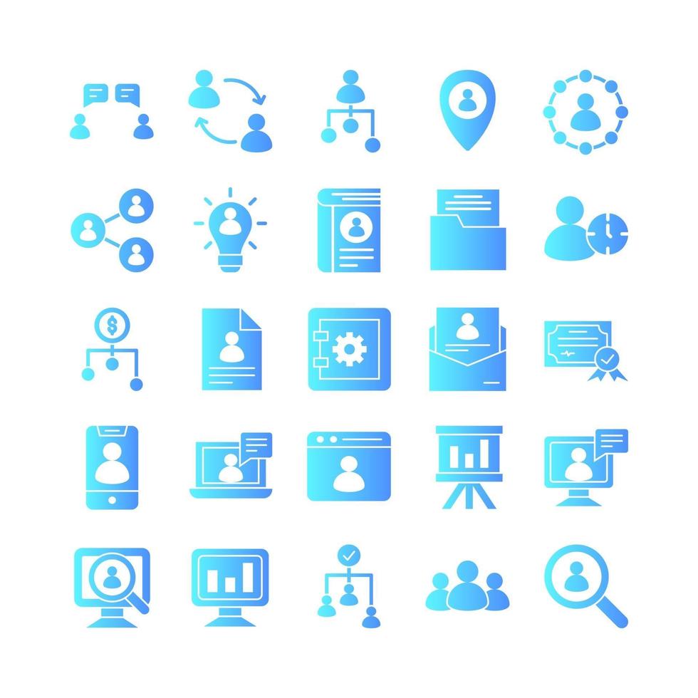 set di icone delle risorse umane gradiente vettoriale per sito Web presentazione di app mobili social media adatti per l'interfaccia utente e l'esperienza utente