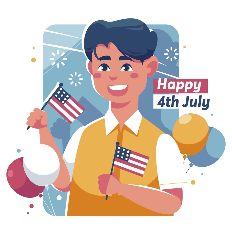 giovane americano che festeggia il 4 luglio vettore
