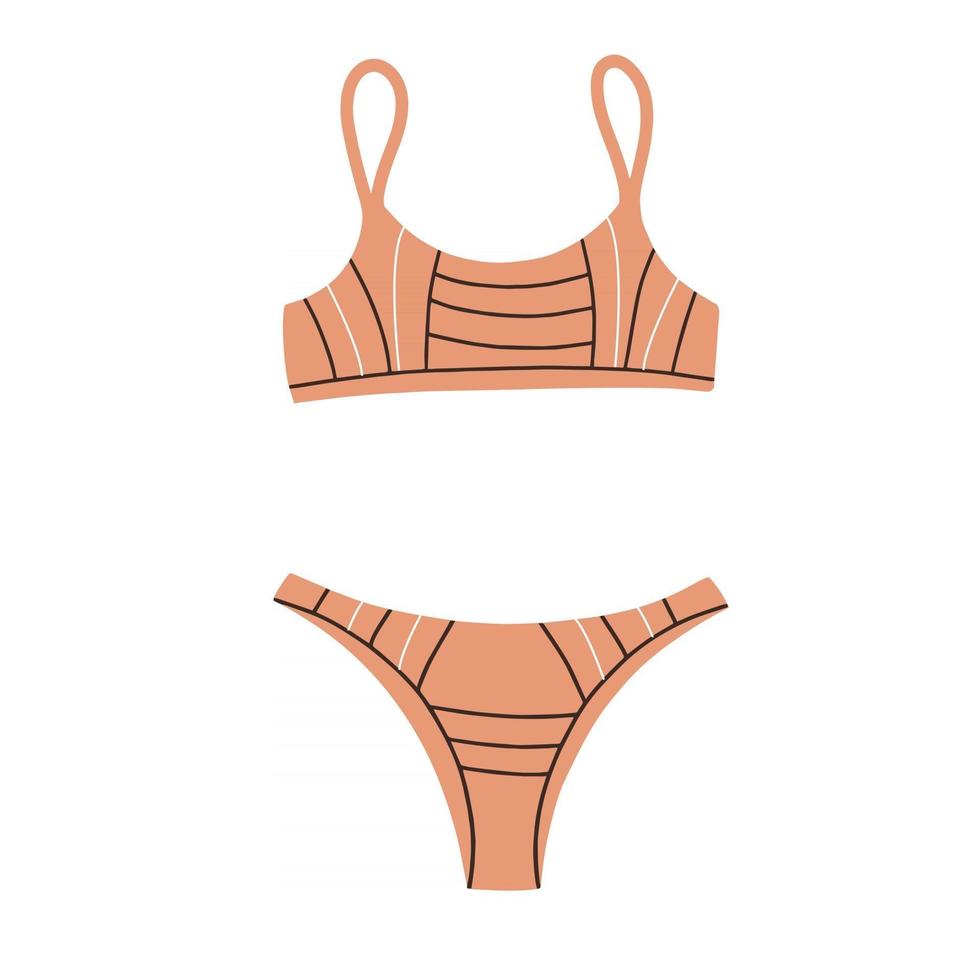 costume da bagno sportivo femminile in due pezzi. costume da bagno alla moda alla moda moderna. illustrazione di cartone animato piatto vettoriale. indumenti da bagno per nuotare in piscina, al mare. vettore