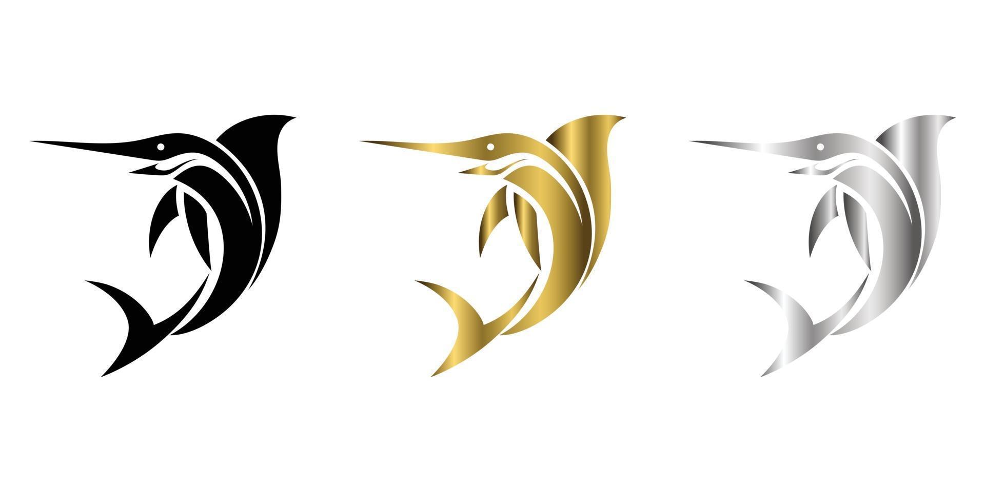 tre colori nero oro argento line art illustrazione vettoriale su sfondo bianco di un sailfish