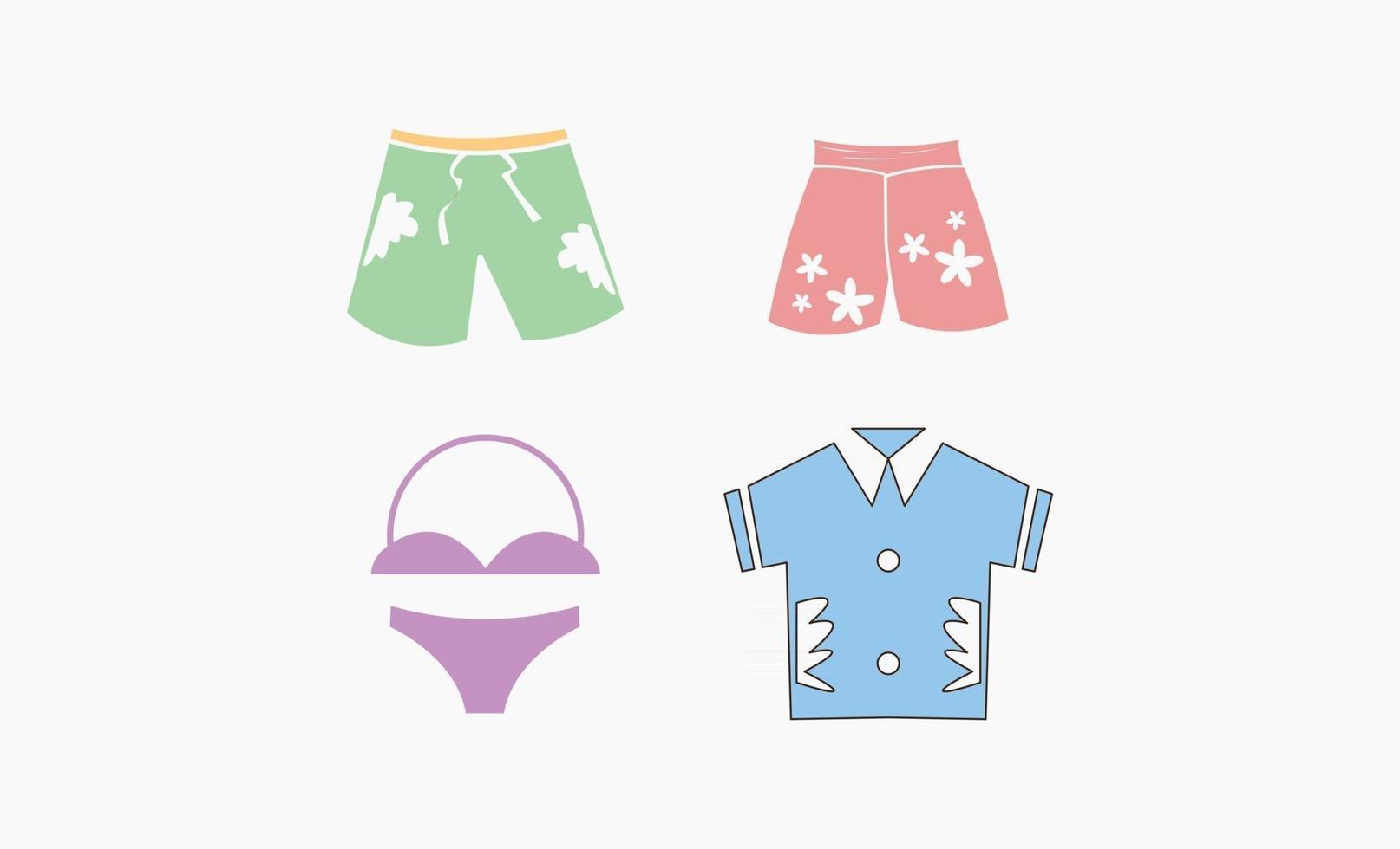 set di vestiti estate spiaggia bikini tshirt e pantaloni icona disegno vettoriale