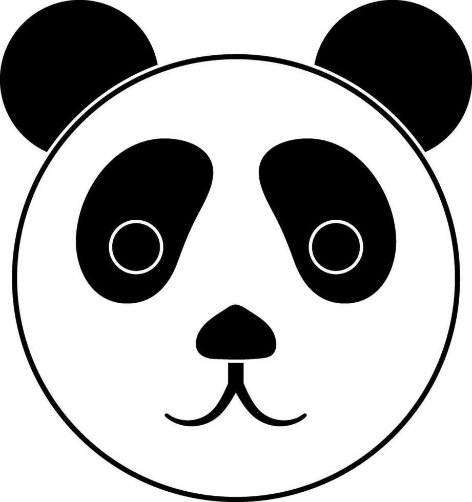 carino panda orso viso icona nel nero e bianca stile. vettore