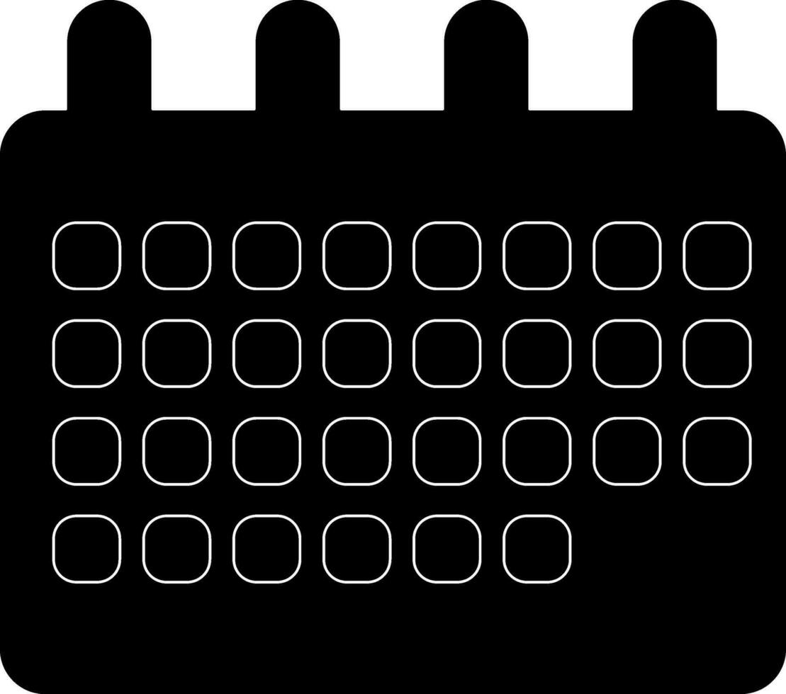 nero e bianca calendario nel piatto stile. glifo icona o simbolo. vettore