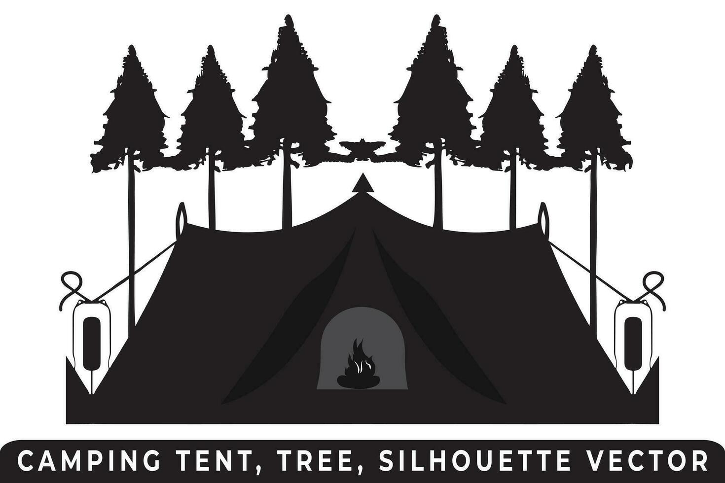 campeggio tenda silhouette vettore, tenda e albero vettore, campeggio silhouette, all'aperto avventura vettore, campeggio tenda icona, foresta silhouette vettore, notte campeggio scena, notte campeggio silhouette. vettore