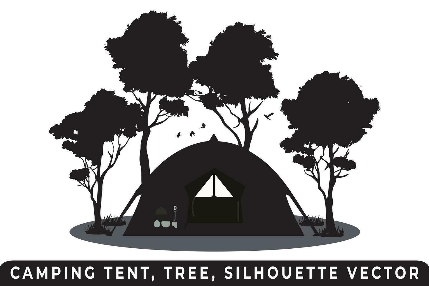 campeggio tenda silhouette vettore, tenda e albero vettore, campeggio silhouette, all'aperto avventura vettore, campeggio tenda icona, foresta silhouette vettore, notte campeggio scena, notte campeggio silhouette. vettore