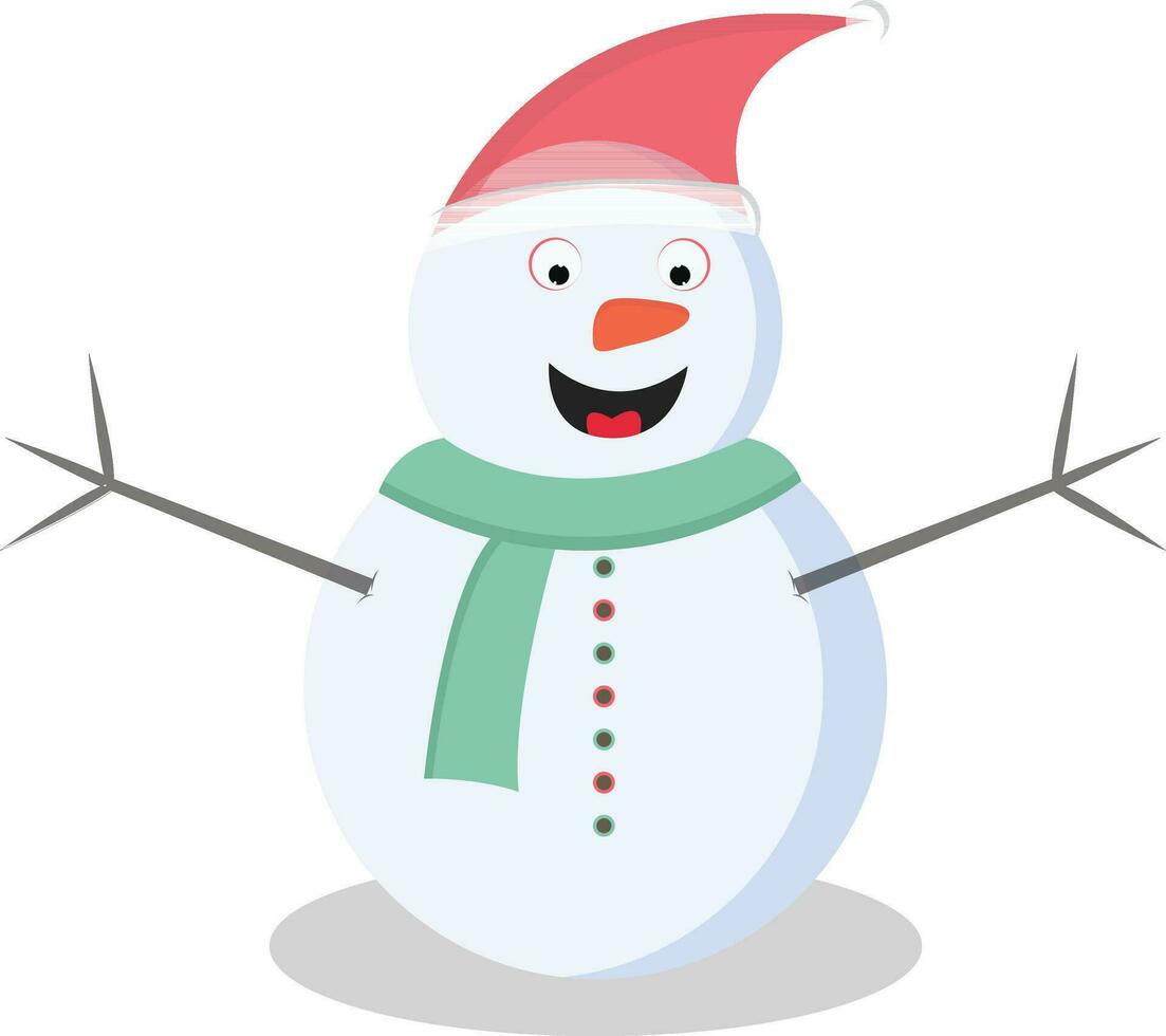cartone animato pupazzo di neve indossare Santa cap. vettore