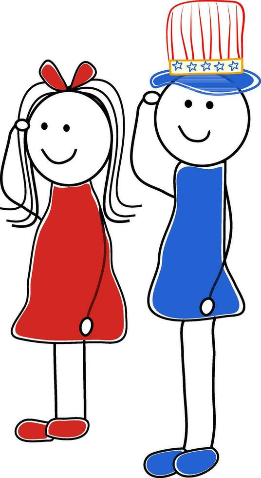 mano disegnato personaggio di un' ragazzo e ragazza nel salutando posa. vettore