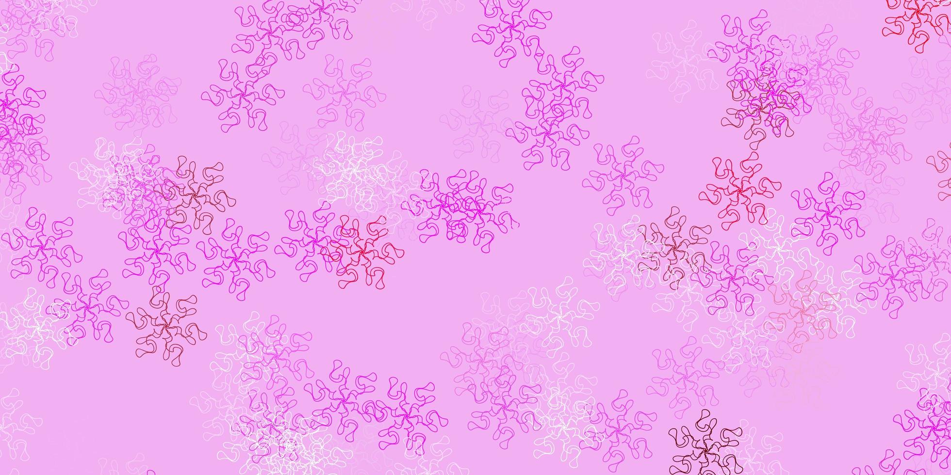 sfondo di doodle di vettore rosa viola chiaro con fiori