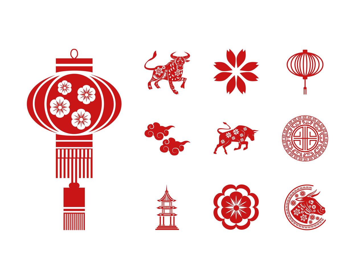 pacchetto di dieci icone del capodanno cinese vettore