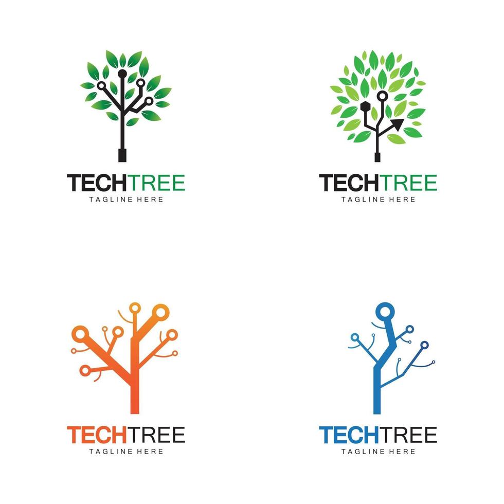 concetto di logo albero tecnologico tecnologia di rete verde vettore