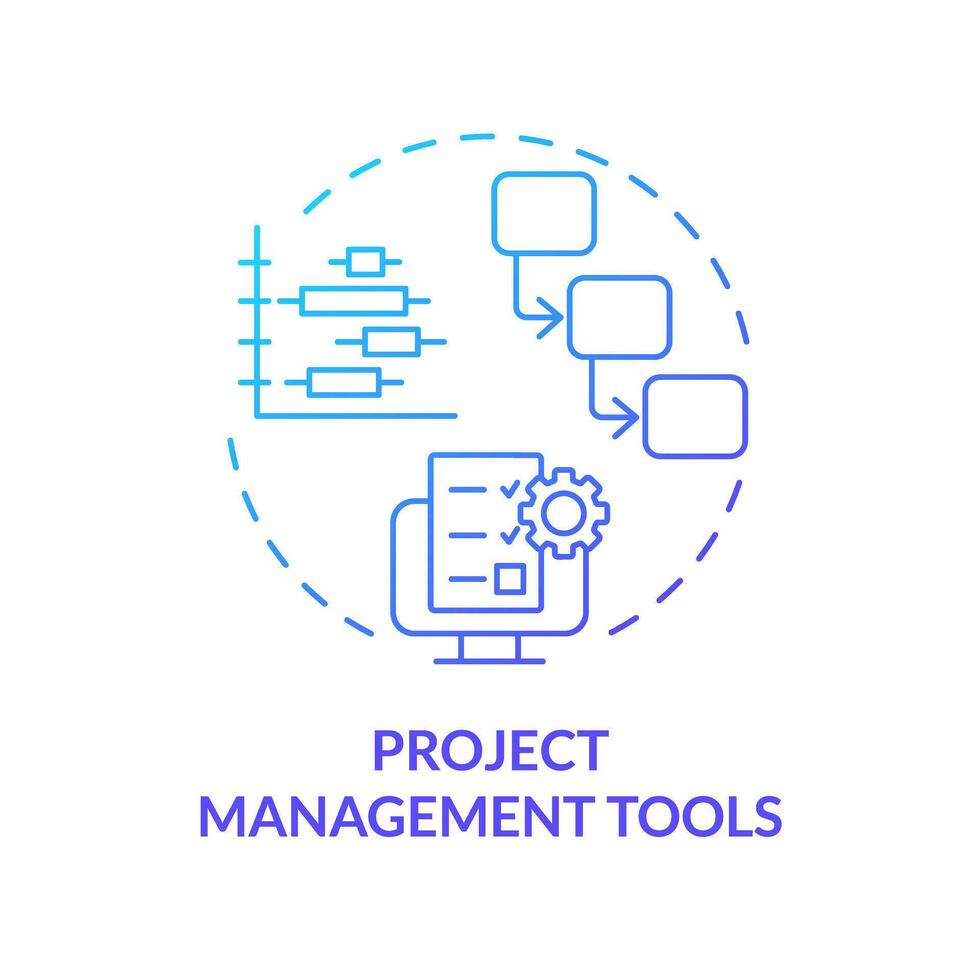 progetto gestione utensili blu pendenza concetto icona. squadra collaborazione. Ottimizzare comunicazione. Scadenza orario. compito pianificazione astratto idea magro linea illustrazione. isolato schema disegno vettore