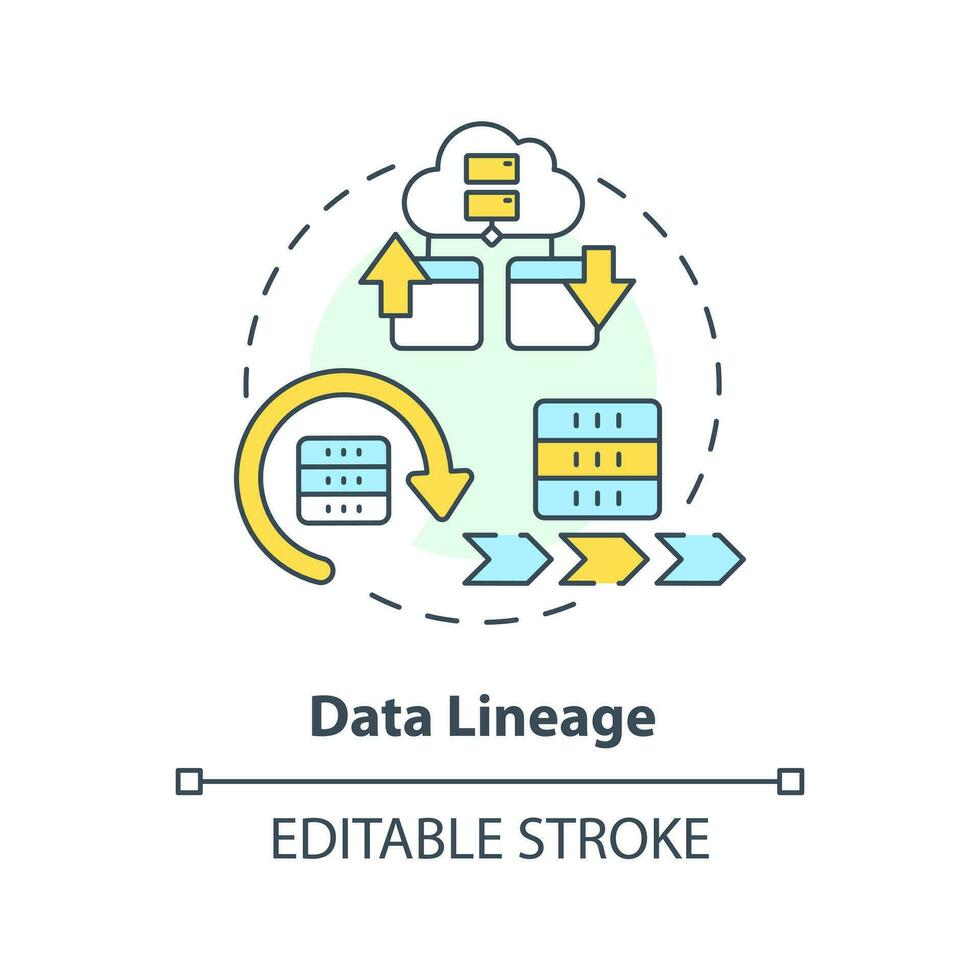 dati lignaggio concetto icona. informazione flusso disco. dati lago chiave concetto astratto idea magro linea illustrazione. isolato schema disegno. modificabile ictus vettore