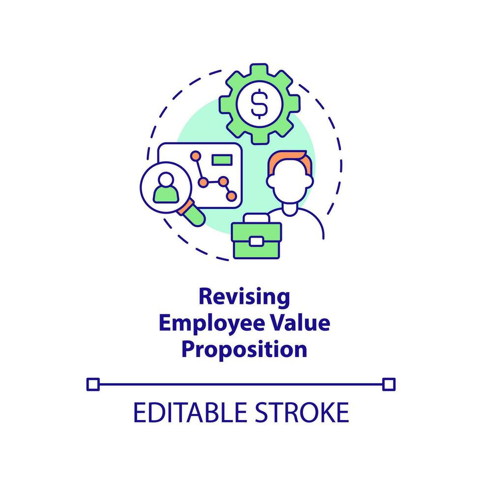 revisione dipendente valore proposizione concetto icona. dei iniziativa per posto di lavoro astratto idea magro linea illustrazione. isolato schema disegno. modificabile ictus vettore