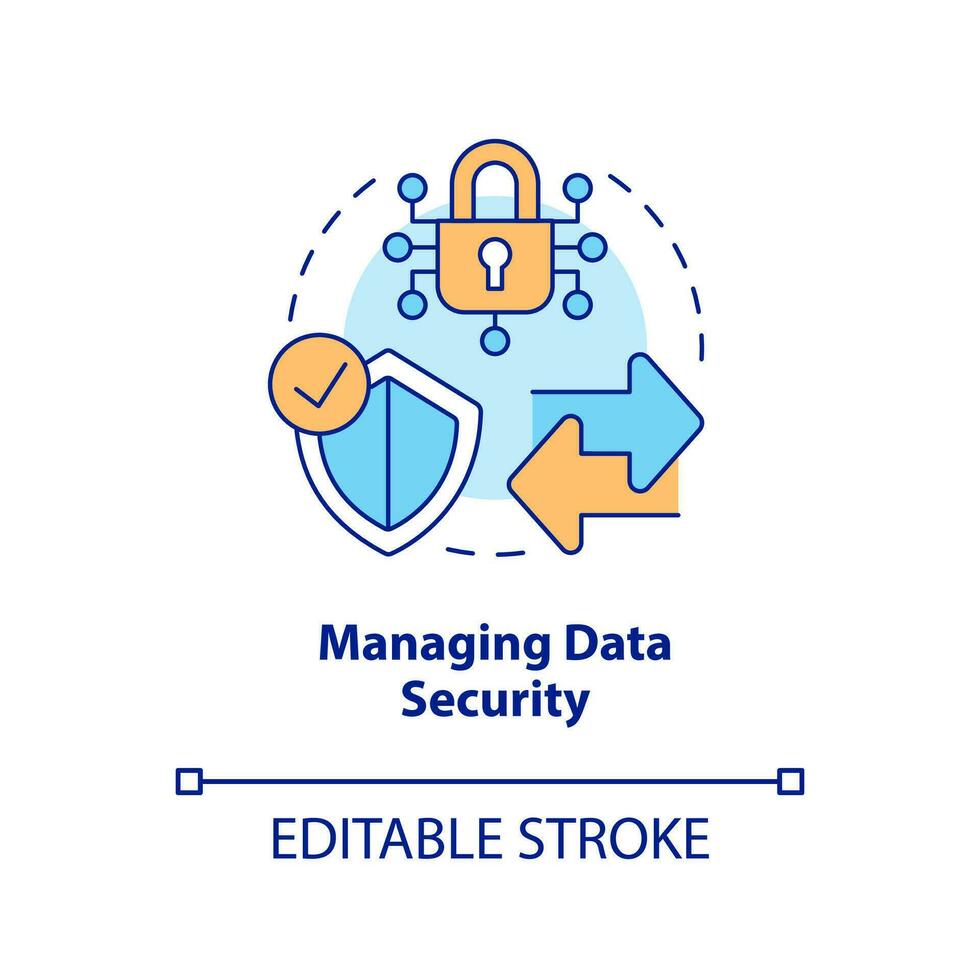 gestione dati sicurezza concetto icona. informazione governo crittografia. sicurezza informatica astratto idea magro linea illustrazione. isolato schema disegno. modificabile ictus vettore