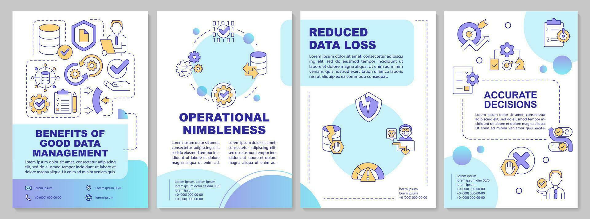 benefici di bene informazione gestione blu opuscolo modello. volantino design con lineare icone. modificabile 4 vettore layout per presentazione, annuale rapporti