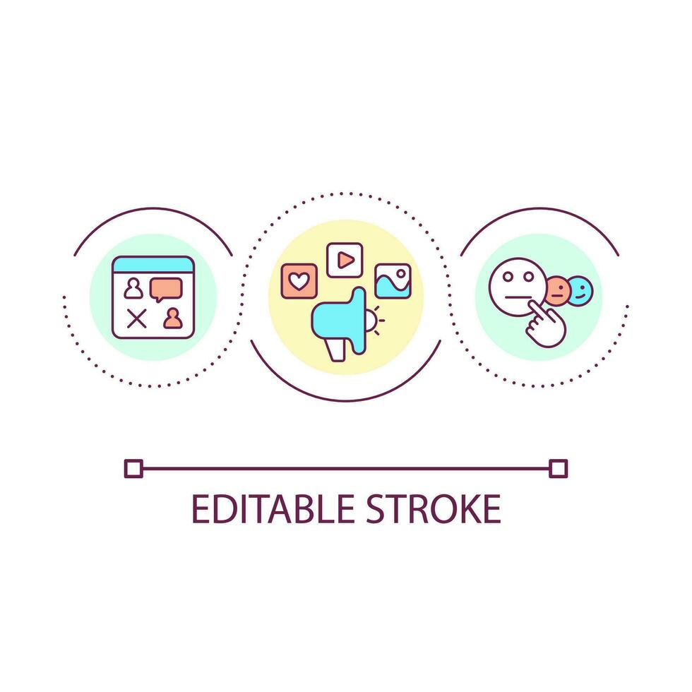 negativo urto di sociale media su attività commerciale ciclo continuo concetto icona. Collegare con nuovo clienti. cattivo recensioni astratto idea magro linea illustrazione. isolato schema disegno. modificabile ictus vettore