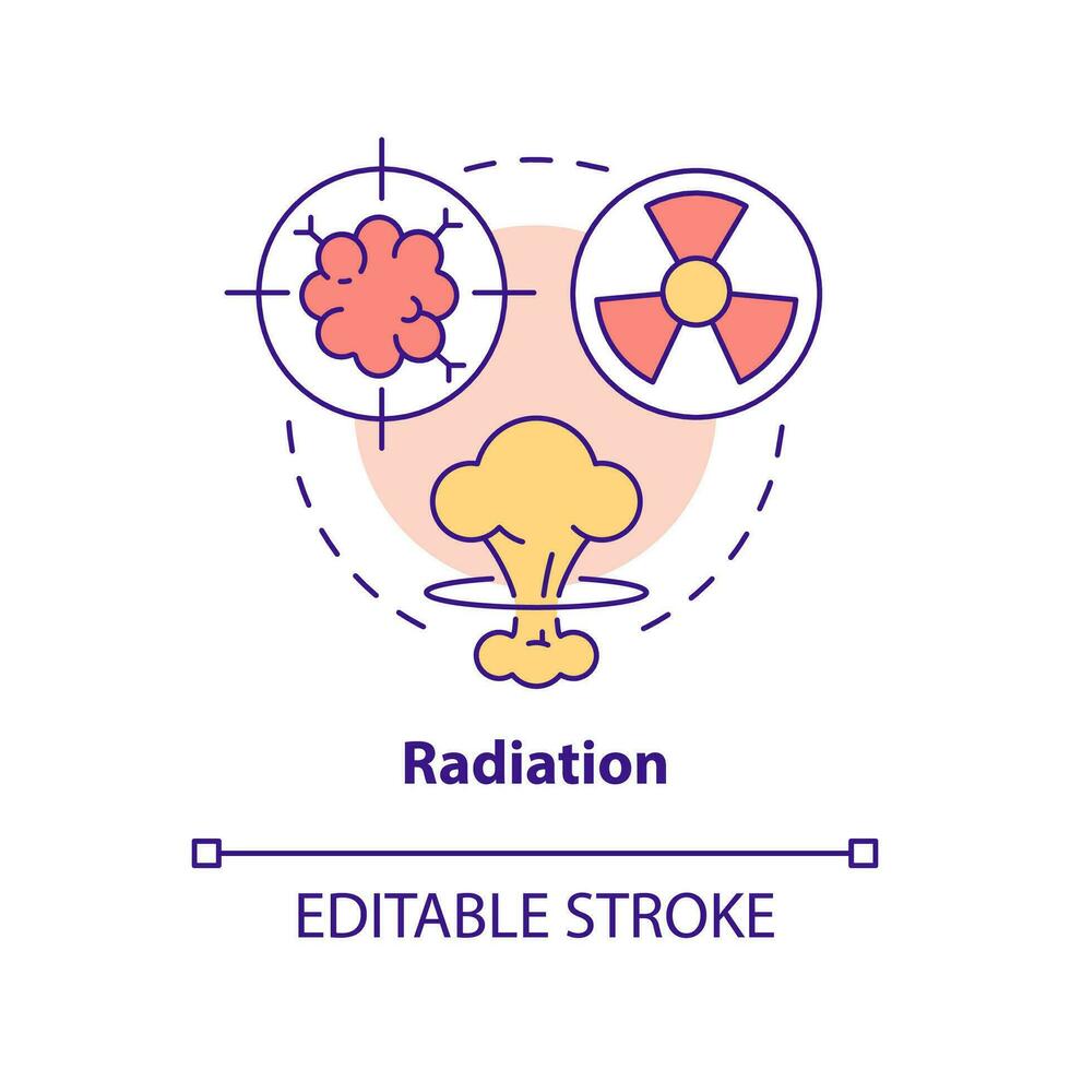 radiazione concetto icona. rischio per corpo cellule danno. nucleare esplosione Pericolo astratto idea magro linea illustrazione. isolato schema disegno. modificabile ictus vettore