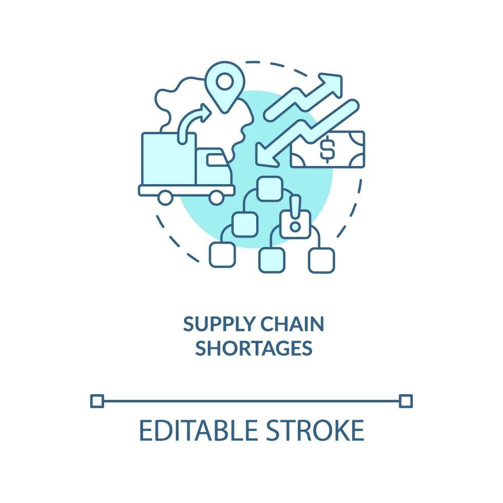 fornitura catena carenze turchese concetto icona. logistica i problemi. mezzi di trasporto astratto idea magro linea illustrazione. isolato schema disegno. modificabile ictus vettore