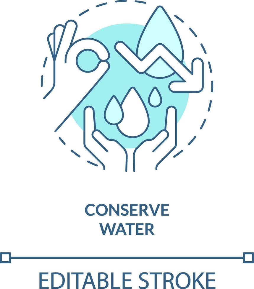 Conserve acqua turchese concetto icona. ridurre consumo. energia efficienza a casa astratto idea magro linea illustrazione. isolato schema disegno. modificabile ictus vettore