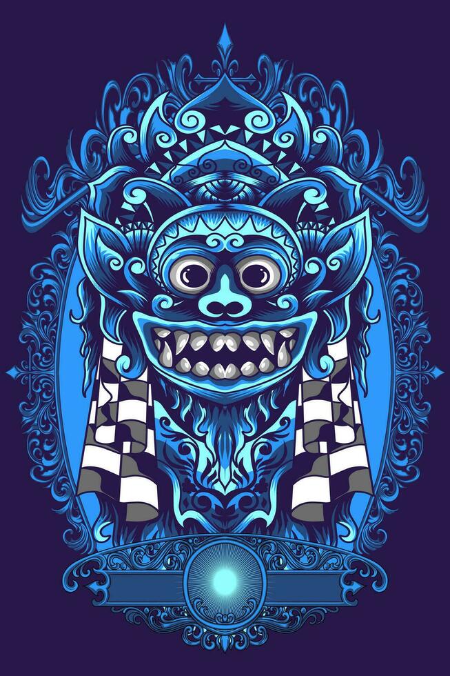 illustrazione di barong bali batik blu immagini per essere stampato su felpe con cappuccio, magliette e adesivi vettore