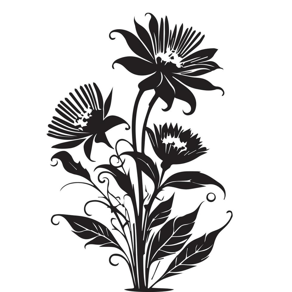 floreale fiore vettore linea arte illustrazione, floreale fiore vettore silhouette, fiore vettore. floreale modello