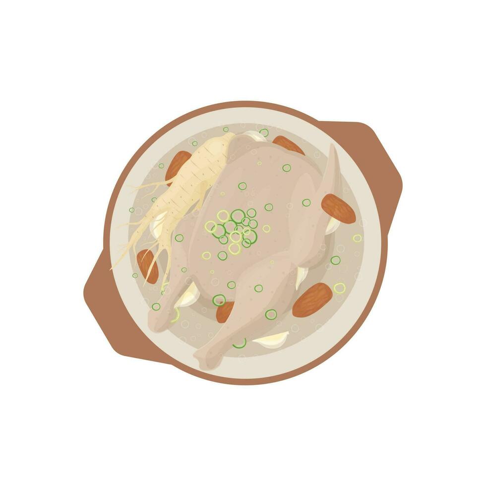 delizioso samgyetang coreano ginseng pollo la minestra vettore illustrazione logo